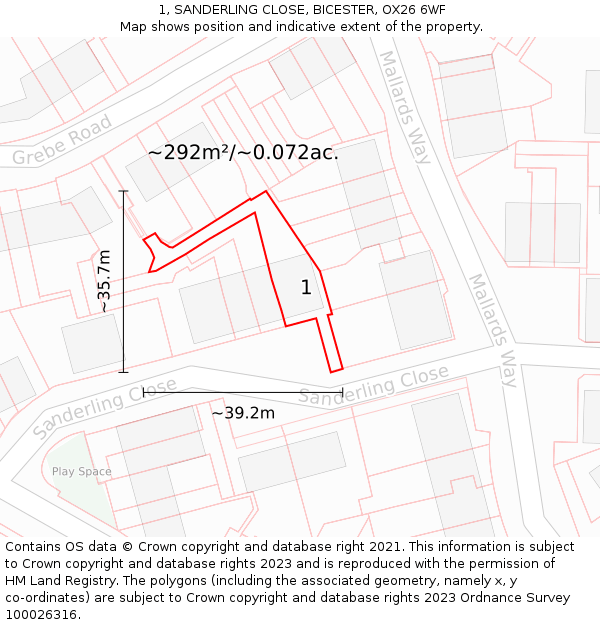 1, SANDERLING CLOSE, BICESTER, OX26 6WF: Plot and title map