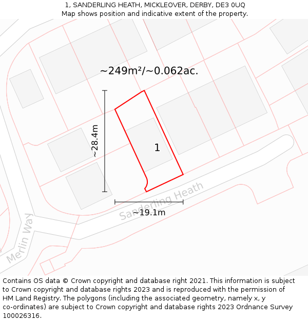 1, SANDERLING HEATH, MICKLEOVER, DERBY, DE3 0UQ: Plot and title map