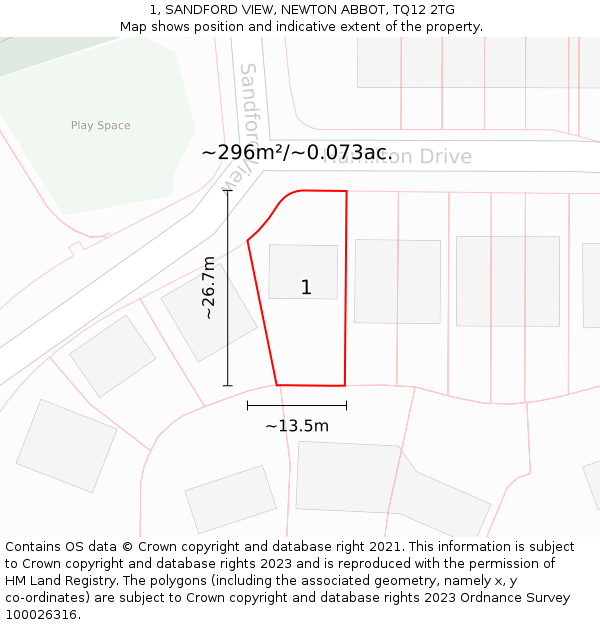 1, SANDFORD VIEW, NEWTON ABBOT, TQ12 2TG: Plot and title map