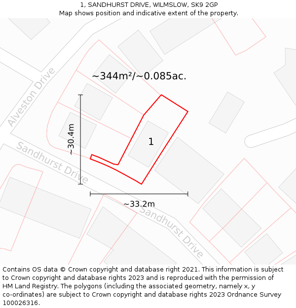 1, SANDHURST DRIVE, WILMSLOW, SK9 2GP: Plot and title map