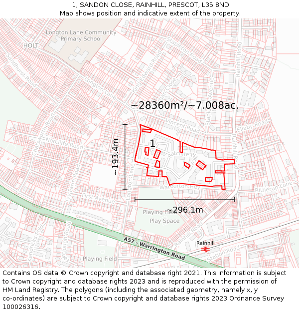 1, SANDON CLOSE, RAINHILL, PRESCOT, L35 8ND: Plot and title map