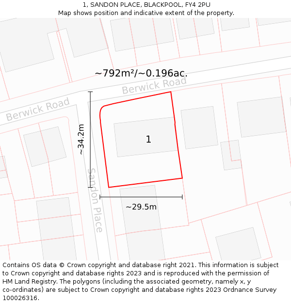 1, SANDON PLACE, BLACKPOOL, FY4 2PU: Plot and title map