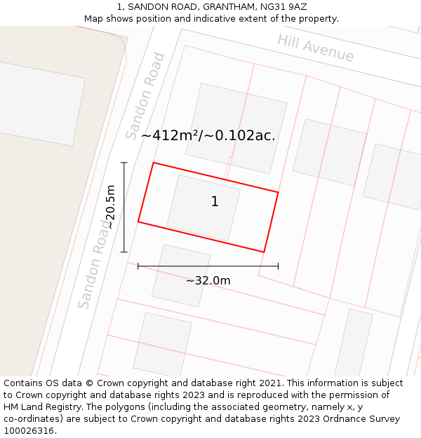 1, SANDON ROAD, GRANTHAM, NG31 9AZ: Plot and title map