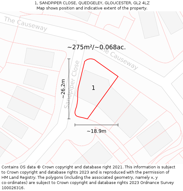 1, SANDPIPER CLOSE, QUEDGELEY, GLOUCESTER, GL2 4LZ: Plot and title map