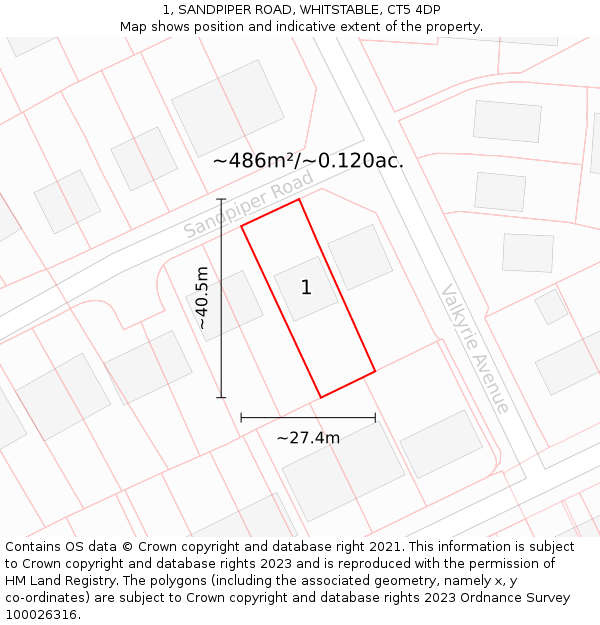 1, SANDPIPER ROAD, WHITSTABLE, CT5 4DP: Plot and title map