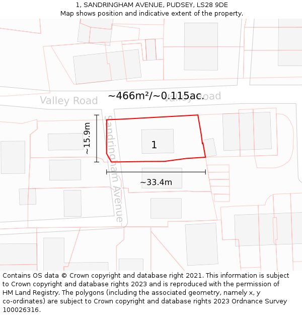1, SANDRINGHAM AVENUE, PUDSEY, LS28 9DE: Plot and title map