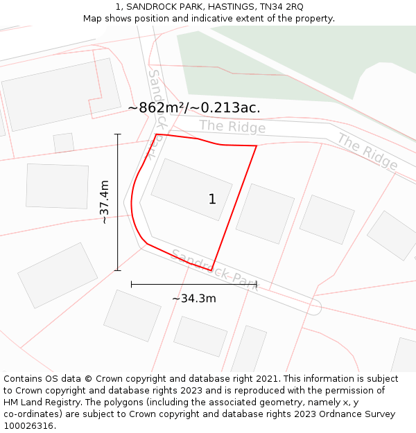 1, SANDROCK PARK, HASTINGS, TN34 2RQ: Plot and title map