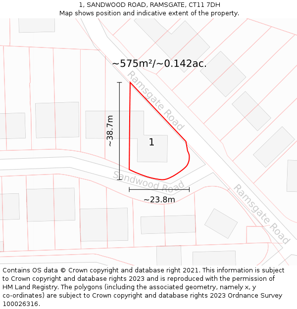 1, SANDWOOD ROAD, RAMSGATE, CT11 7DH: Plot and title map