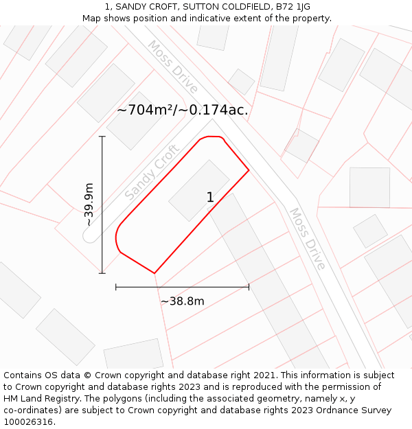 1, SANDY CROFT, SUTTON COLDFIELD, B72 1JG: Plot and title map