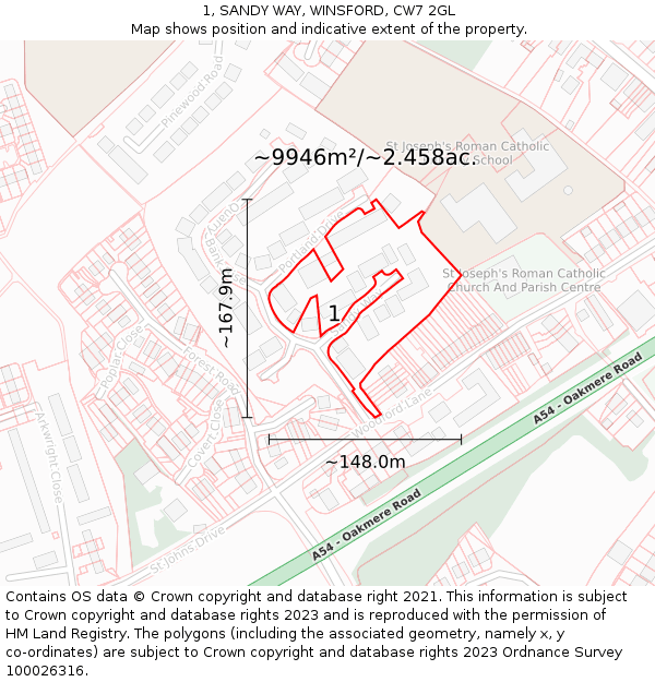 1, SANDY WAY, WINSFORD, CW7 2GL: Plot and title map