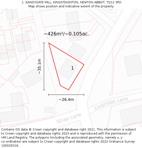 1, SANDYGATE MILL, KINGSTEIGNTON, NEWTON ABBOT, TQ12 3PD: Plot and title map