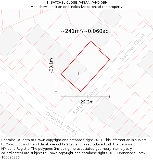 1, SATCHEL CLOSE, WIGAN, WN5 0BH: Plot and title map
