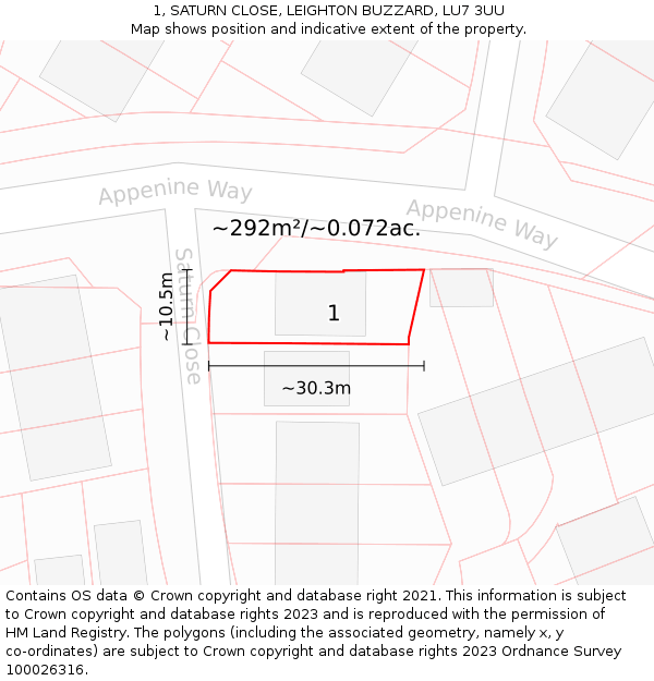 1, SATURN CLOSE, LEIGHTON BUZZARD, LU7 3UU: Plot and title map