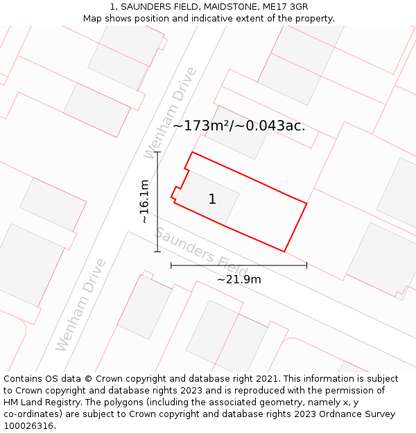 1, SAUNDERS FIELD, MAIDSTONE, ME17 3GR: Plot and title map