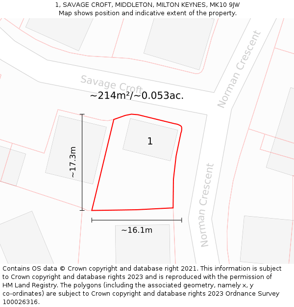 1, SAVAGE CROFT, MIDDLETON, MILTON KEYNES, MK10 9JW: Plot and title map