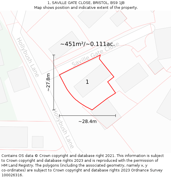1, SAVILLE GATE CLOSE, BRISTOL, BS9 1JB: Plot and title map