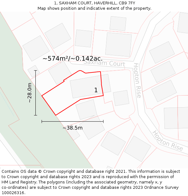 1, SAXHAM COURT, HAVERHILL, CB9 7FY: Plot and title map