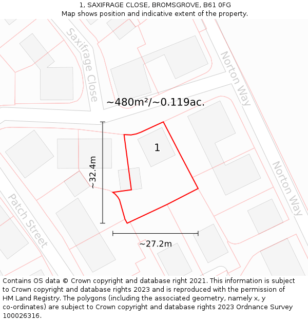 1, SAXIFRAGE CLOSE, BROMSGROVE, B61 0FG: Plot and title map