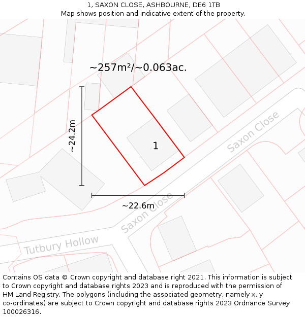 1, SAXON CLOSE, ASHBOURNE, DE6 1TB: Plot and title map