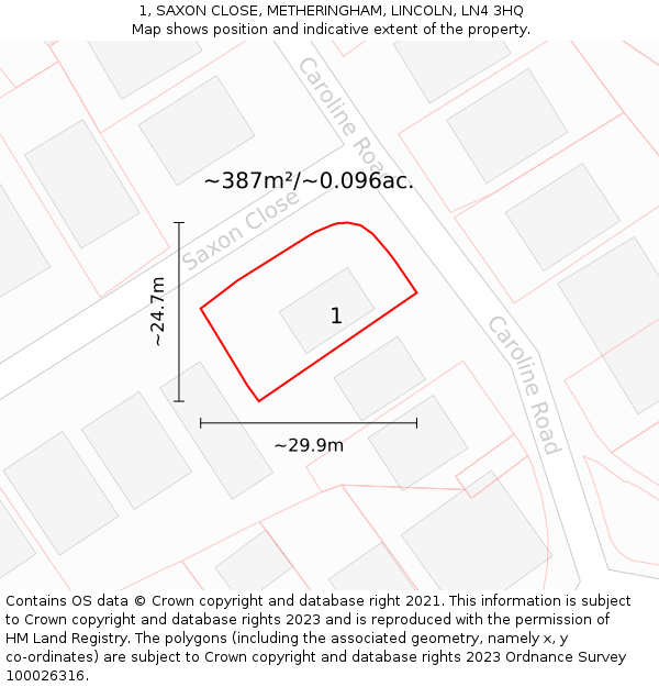 1, SAXON CLOSE, METHERINGHAM, LINCOLN, LN4 3HQ: Plot and title map