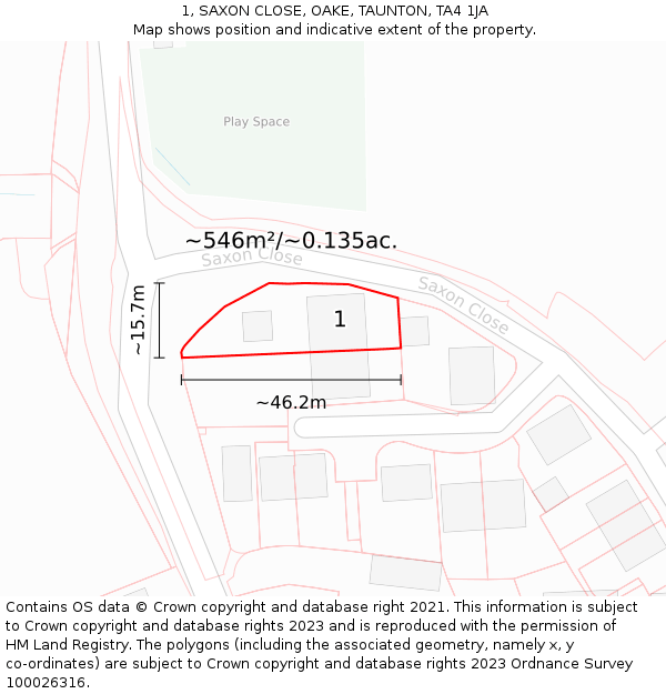 1, SAXON CLOSE, OAKE, TAUNTON, TA4 1JA: Plot and title map