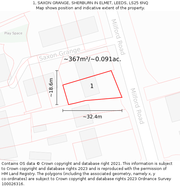 1, SAXON GRANGE, SHERBURN IN ELMET, LEEDS, LS25 6NQ: Plot and title map