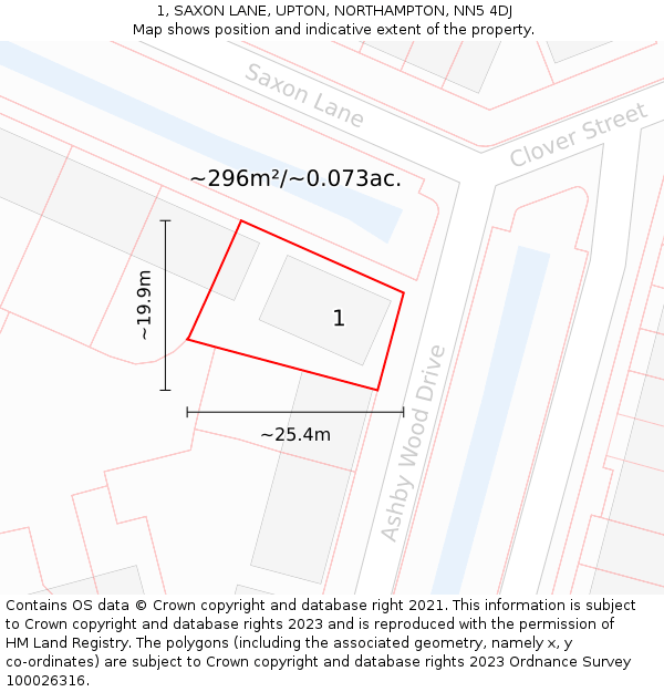 1, SAXON LANE, UPTON, NORTHAMPTON, NN5 4DJ: Plot and title map