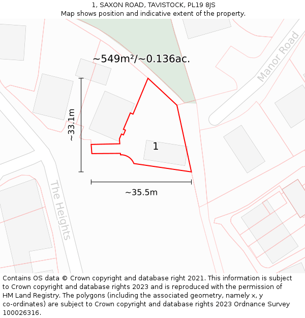 1, SAXON ROAD, TAVISTOCK, PL19 8JS: Plot and title map
