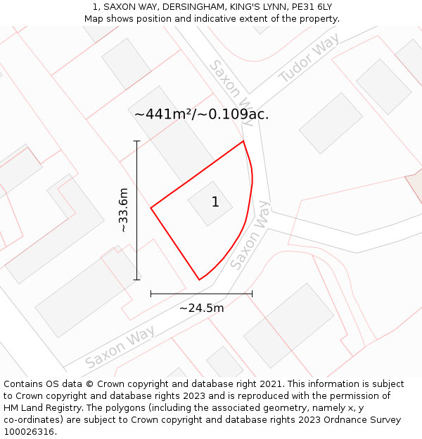 1, SAXON WAY, DERSINGHAM, KING'S LYNN, PE31 6LY: Plot and title map