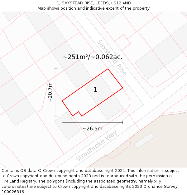 1, SAXSTEAD RISE, LEEDS, LS12 4ND: Plot and title map