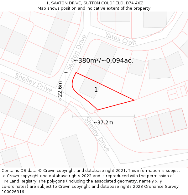 1, SAXTON DRIVE, SUTTON COLDFIELD, B74 4XZ: Plot and title map