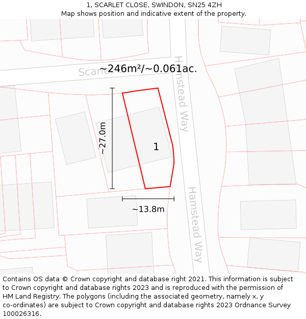 1, SCARLET CLOSE, SWINDON, SN25 4ZH: Plot and title map