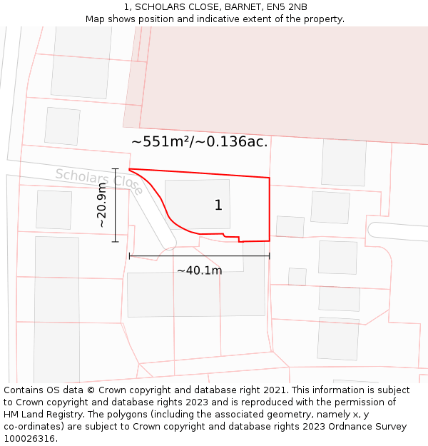 1, SCHOLARS CLOSE, BARNET, EN5 2NB: Plot and title map