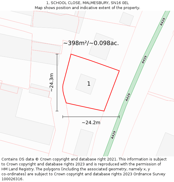 1, SCHOOL CLOSE, MALMESBURY, SN16 0EL: Plot and title map