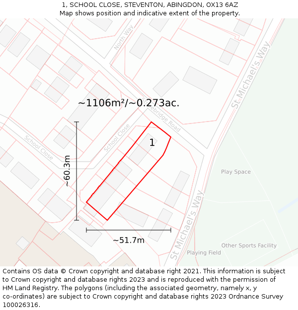 1, SCHOOL CLOSE, STEVENTON, ABINGDON, OX13 6AZ: Plot and title map