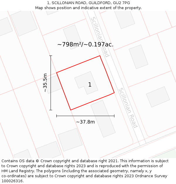 1, SCILLONIAN ROAD, GUILDFORD, GU2 7PG: Plot and title map