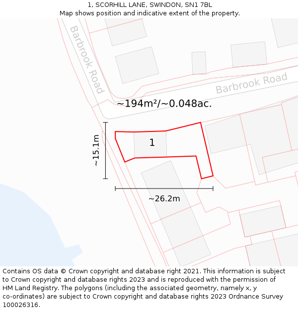 1, SCORHILL LANE, SWINDON, SN1 7BL: Plot and title map