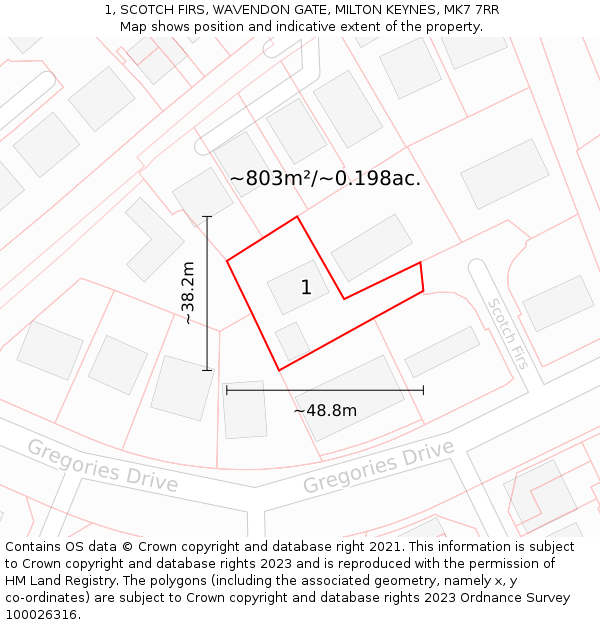 1, SCOTCH FIRS, WAVENDON GATE, MILTON KEYNES, MK7 7RR: Plot and title map