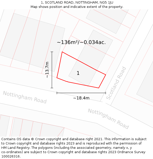 1, SCOTLAND ROAD, NOTTINGHAM, NG5 1JU: Plot and title map