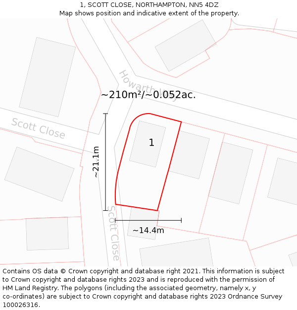 1, SCOTT CLOSE, NORTHAMPTON, NN5 4DZ: Plot and title map