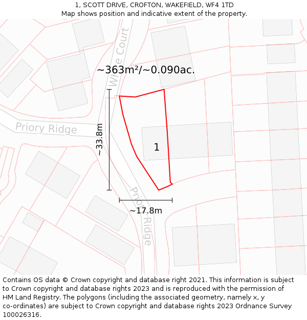 1, SCOTT DRIVE, CROFTON, WAKEFIELD, WF4 1TD: Plot and title map