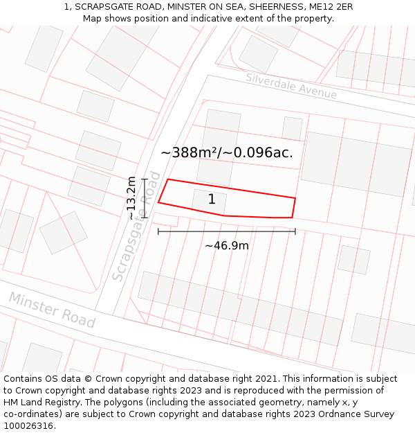 1, SCRAPSGATE ROAD, MINSTER ON SEA, SHEERNESS, ME12 2ER: Plot and title map
