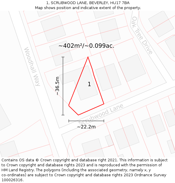 1, SCRUBWOOD LANE, BEVERLEY, HU17 7BA: Plot and title map