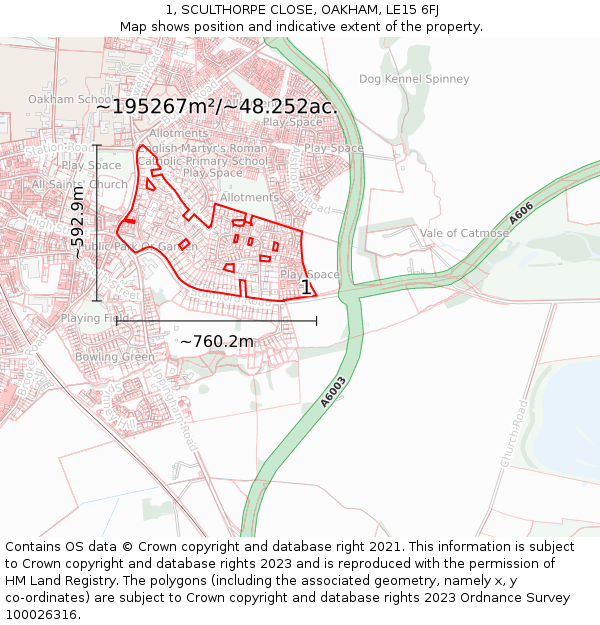 1, SCULTHORPE CLOSE, OAKHAM, LE15 6FJ: Plot and title map
