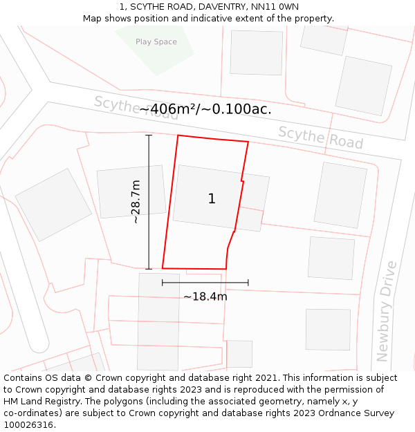 1, SCYTHE ROAD, DAVENTRY, NN11 0WN: Plot and title map