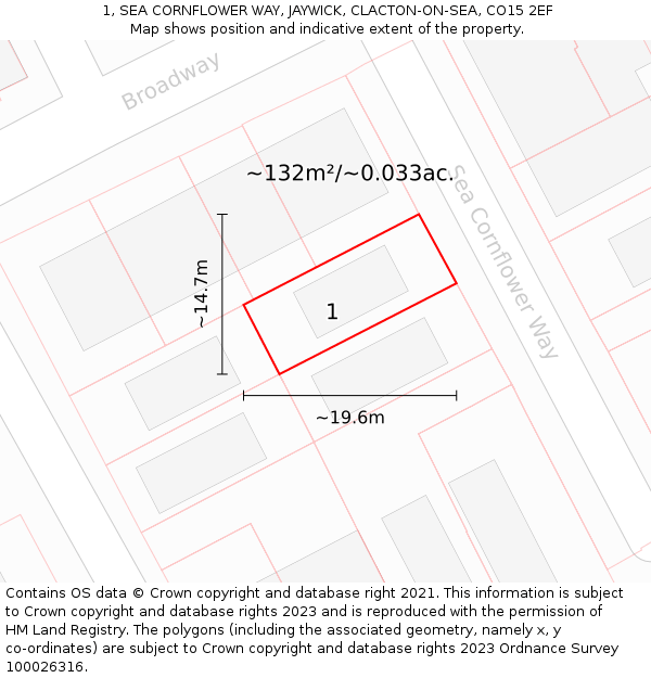 1, SEA CORNFLOWER WAY, JAYWICK, CLACTON-ON-SEA, CO15 2EF: Plot and title map