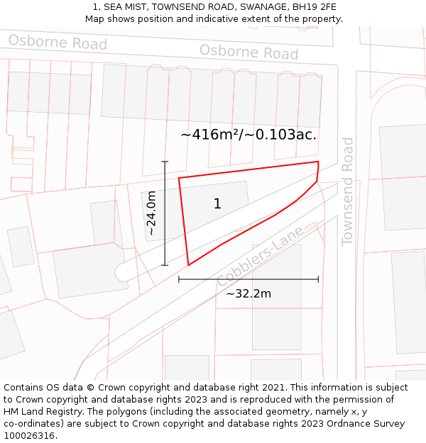 1, SEA MIST, TOWNSEND ROAD, SWANAGE, BH19 2FE: Plot and title map