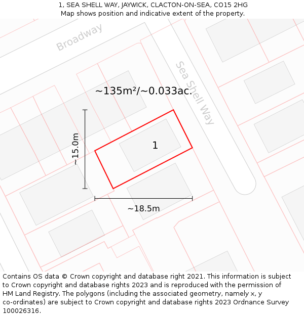 1, SEA SHELL WAY, JAYWICK, CLACTON-ON-SEA, CO15 2HG: Plot and title map