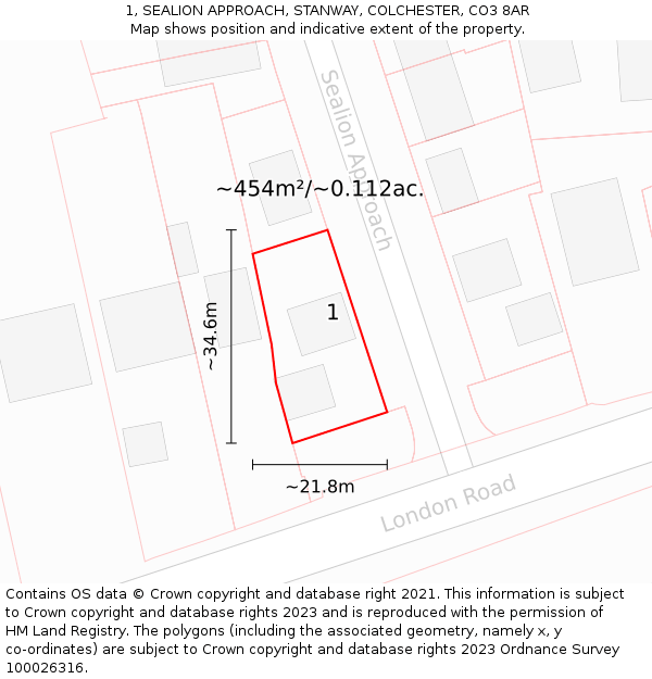 1, SEALION APPROACH, STANWAY, COLCHESTER, CO3 8AR: Plot and title map