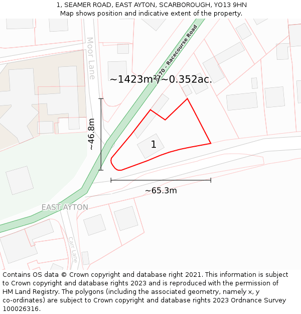 1, SEAMER ROAD, EAST AYTON, SCARBOROUGH, YO13 9HN: Plot and title map